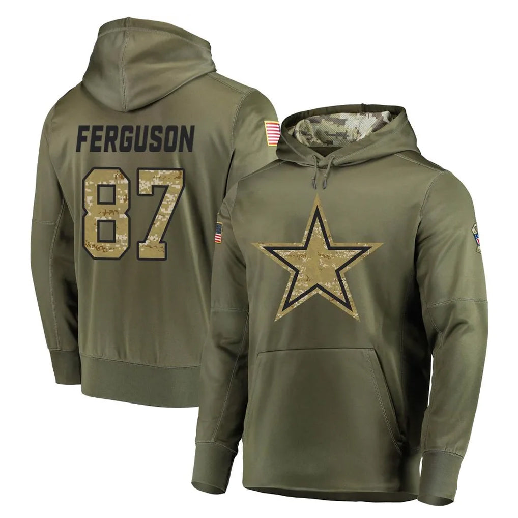 Punc D.Cowboys #87 Jake Ferguson Player Olive Salute to Service Pullover Hoodies Home Game Stitched Jerseys