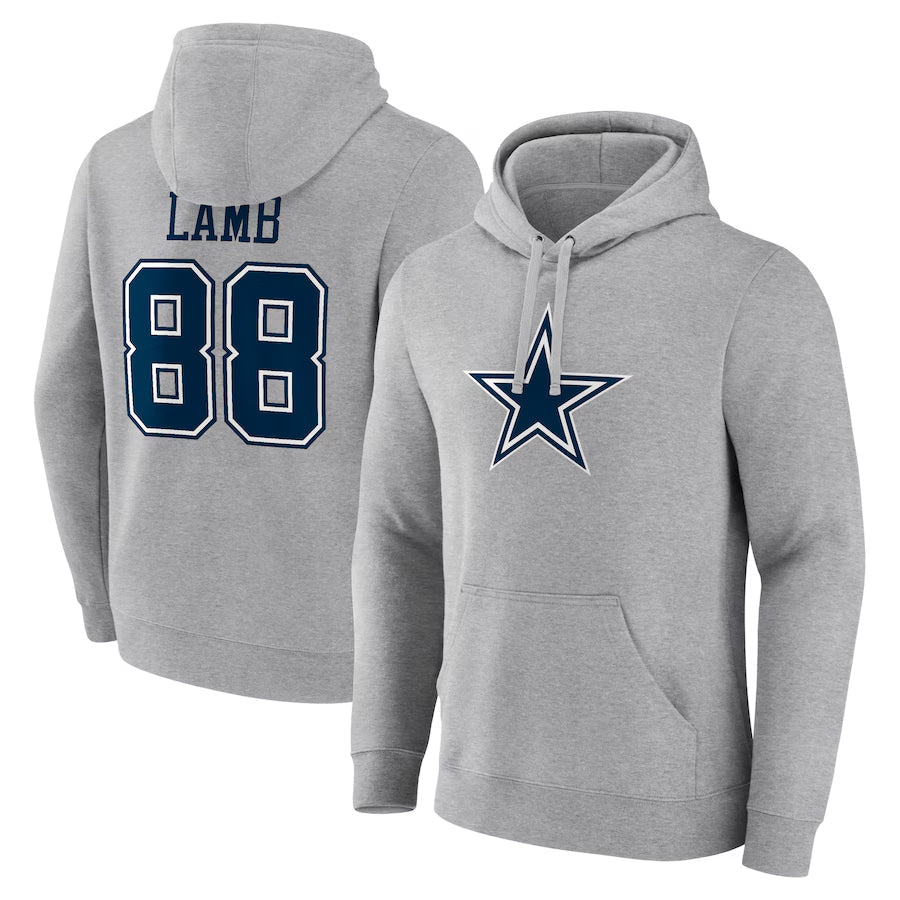 Punc D.Cowboys #88 CeeDee Lamb Player Gray Icon Pullover Hoodie Game Stitched Jerseys