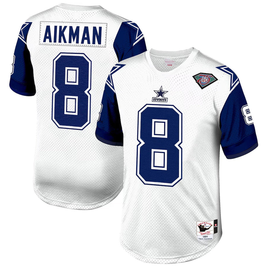 Punc D.Cowboys #8 Troy Aikman Player Mitchell & Ness White 1994 Authentic Throwback Retired Stitched Jerseys