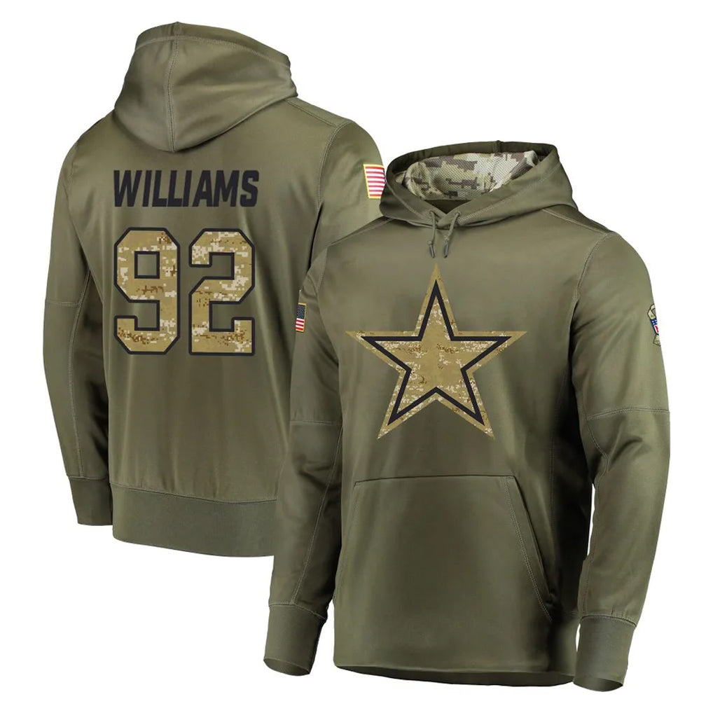 Punc D.Cowboys #92 Quinnen Williams Player Olive Salute to Service Pullover Hoodies Home Game Stitched Jerseys