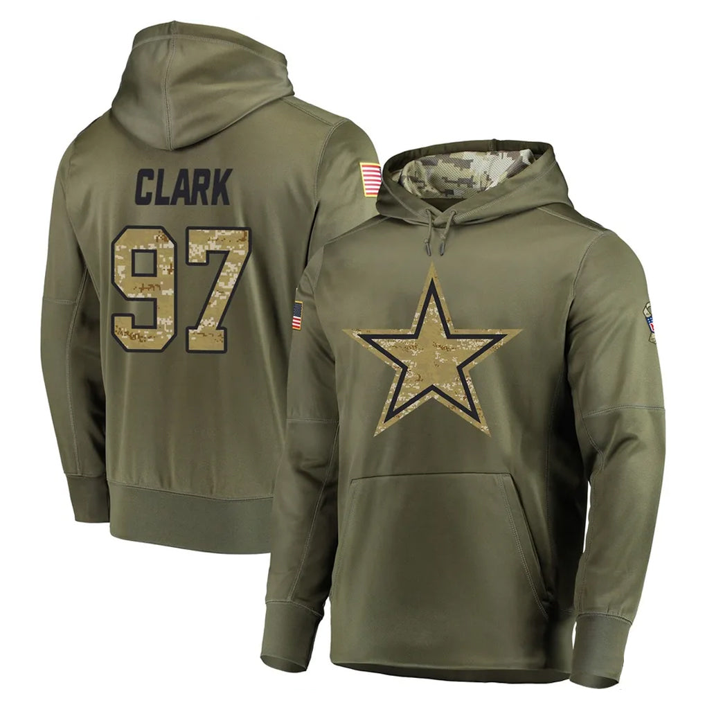 Punc D.Cowboys #97 Kenny Clark Player Olive Salute to Service Pullover Hoodies Home Game Stitched Jerseys