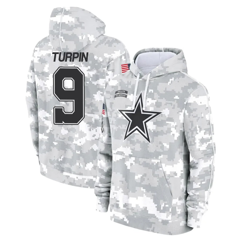 Punc D.Cowboys #9 KaVontae Turpin Player Arctic Camo Salute to Service Hoodies Limited Game Stitched Jerseys