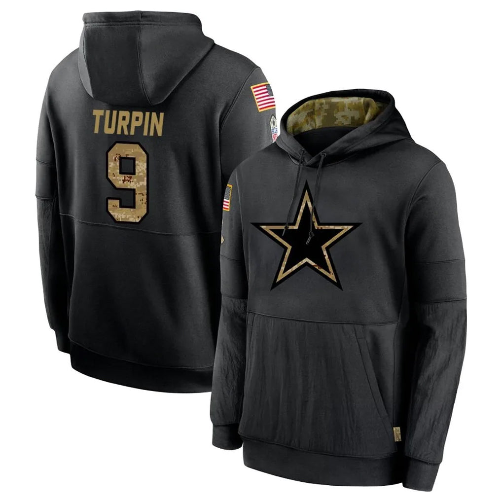 Punc D.Cowboys #9 KaVontae Turpin Player Black Salute to Service Pullover Hoodies Limited Stitched Jerseys