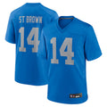 Punc D.Lions Alternate Game Stitched Jerseys Throwback - Blue - #14 Amon-Ra St. Brown Player