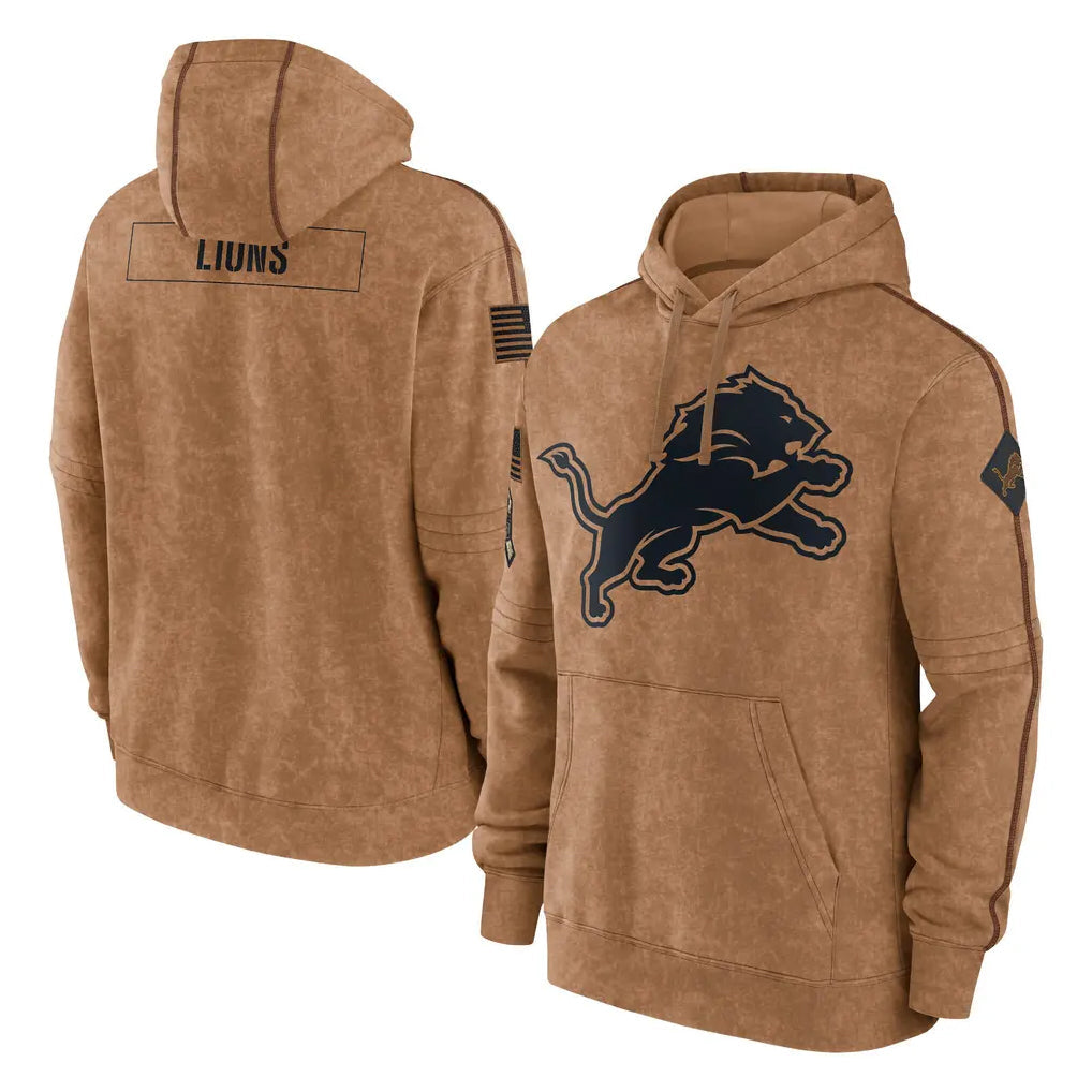 Punc D.Lions Brown Salute to Service Hoodies Limited Game Blank Player Stitched Jerseys