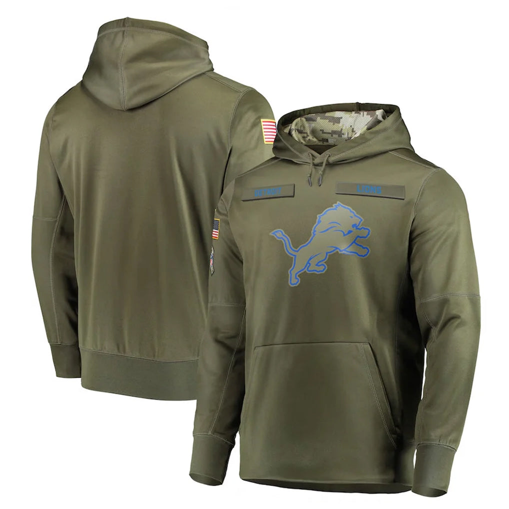 Punc D.Lions Olive Salute to Service Pullover Hoodies Home Game Blank Player Stitched Jerseys