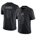 Punc D.Lions #0 Jahmyr Gibbs Player Black REFLECTIVE Limited Stitched Jerseys