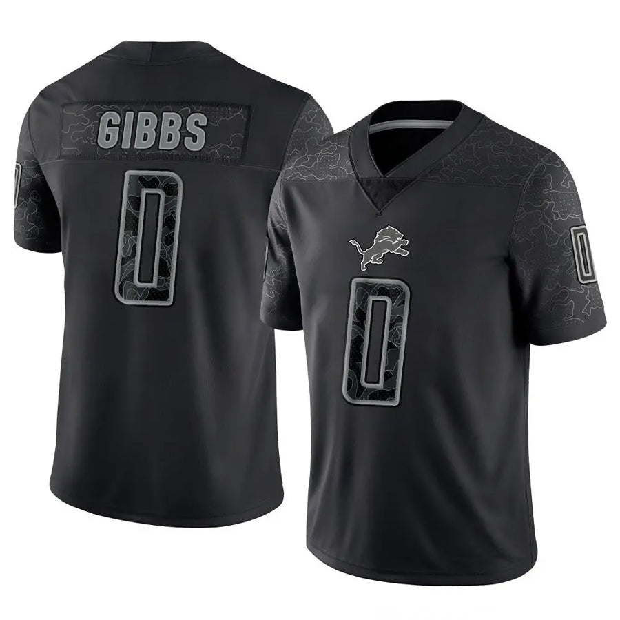 Punc D.Lions #0 Jahmyr Gibbs Player Black REFLECTIVE Limited Stitched Jerseys