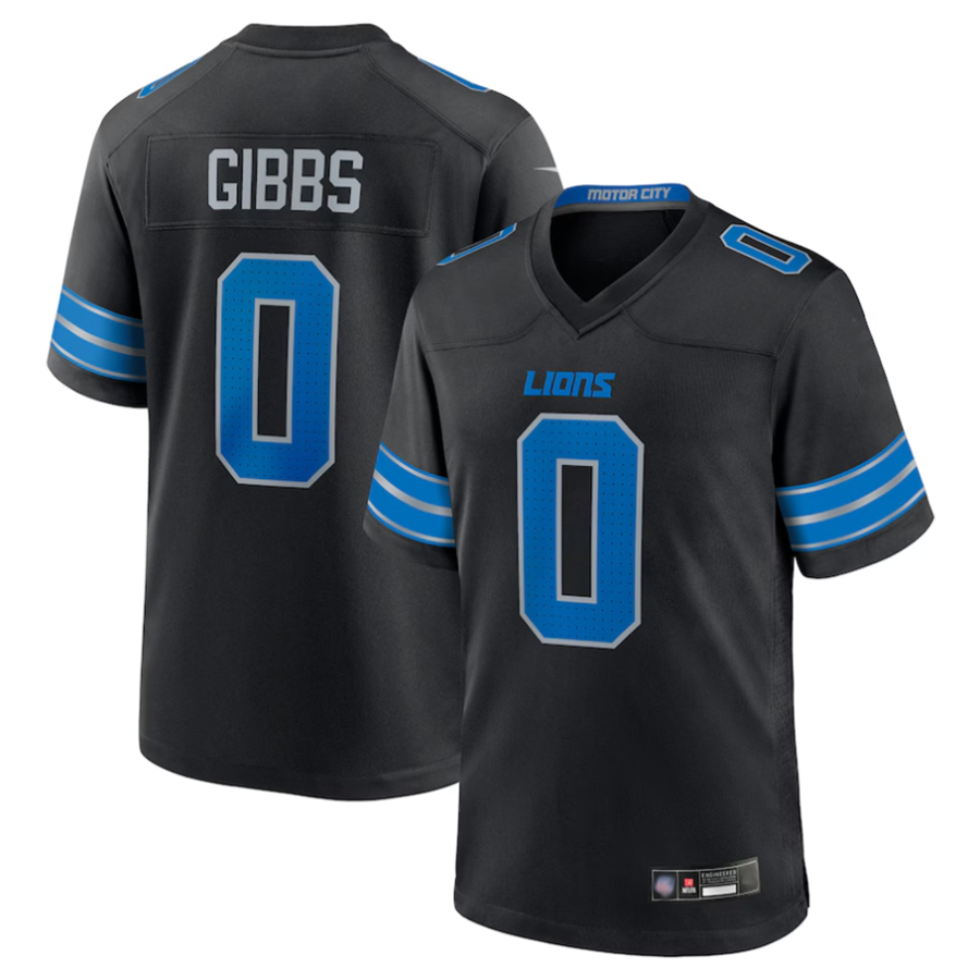 Punc D.Lions #0 Jahmyr Gibbs Player Black Replica Game Stitched Jerseys