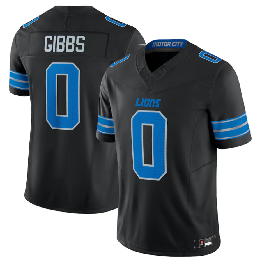 Punc D.Lions #0 Jahmyr Gibbs Player Black Vapor F.U.S.E. Limited Replica Stitched Jerseys