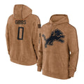 Punc D.Lions #0 Jahmyr Gibbs Player Brown Salute to Service Hoodies Limited Game Stitched Jerseys