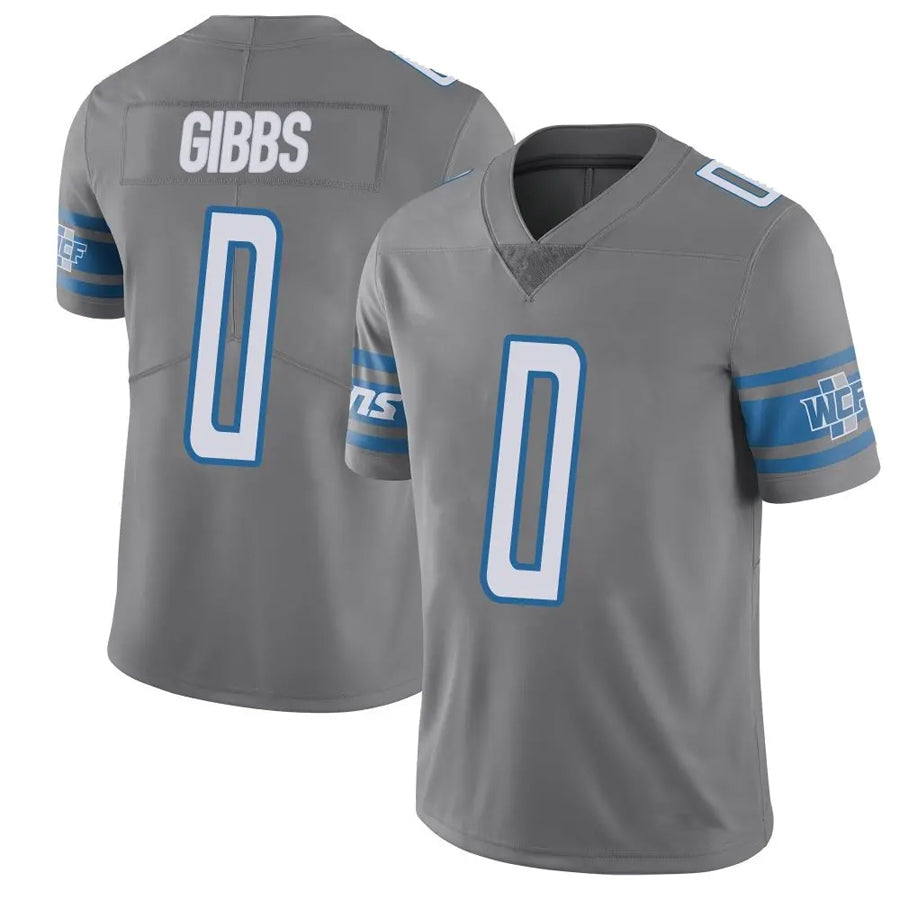 Punc D.Lions #0 Jahmyr Gibbs Player Gray Vapor F.U.S.E. Limited Stitched Jerseys