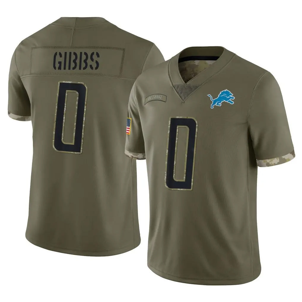 Punc D.Lions #0 Jahmyr Gibbs Player Olive Salute To Service Limited Stitched Jerseys