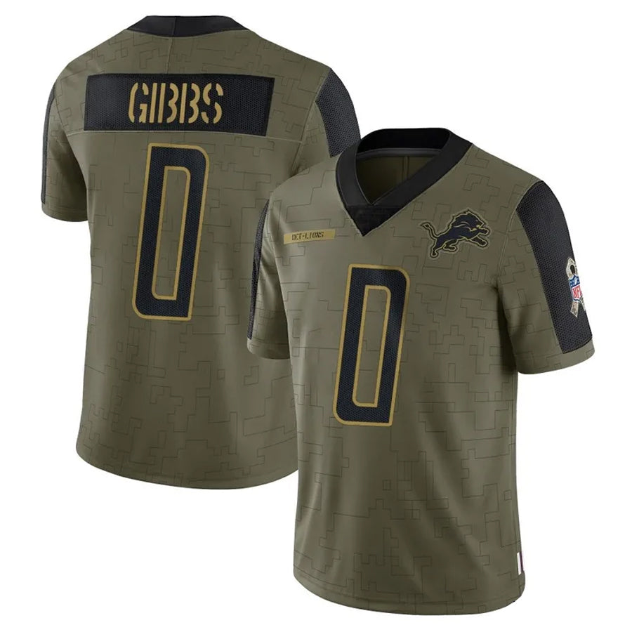 Punc D.Lions #0 Jahmyr Gibbs Player Salute To Service Olive Stitched Jerseys