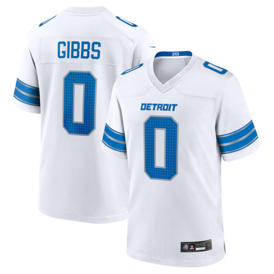 Punc D.Lions #0 Jahmyr Gibbs Player White Replica Game Stitched Jerseys