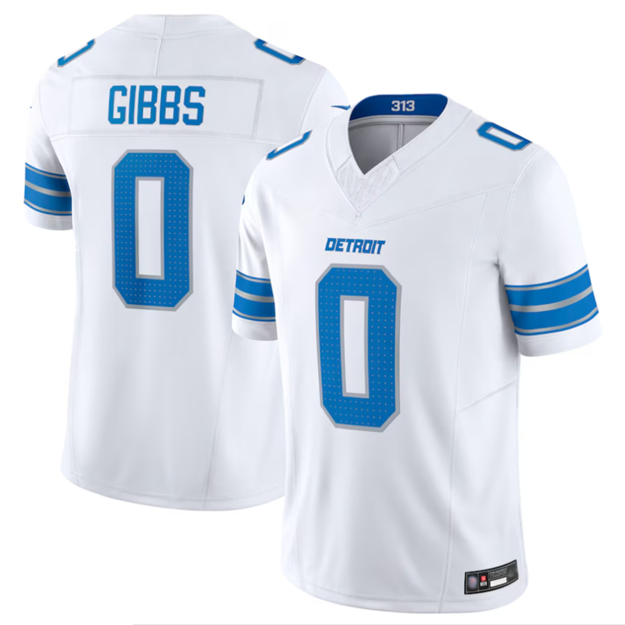 Punc D.Lions #0 Jahmyr Gibbs Player White Vapor F.U.S.E. Limited Replica Stitched Jerseys