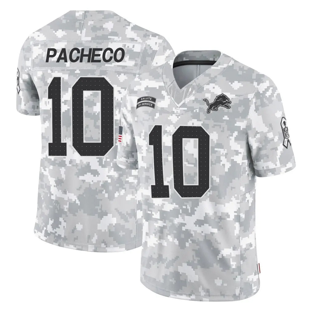 Punc D.Lions #10 Isiah Pacheco Player Arctic Camo Salute To Service Limited Stitched Jerseys