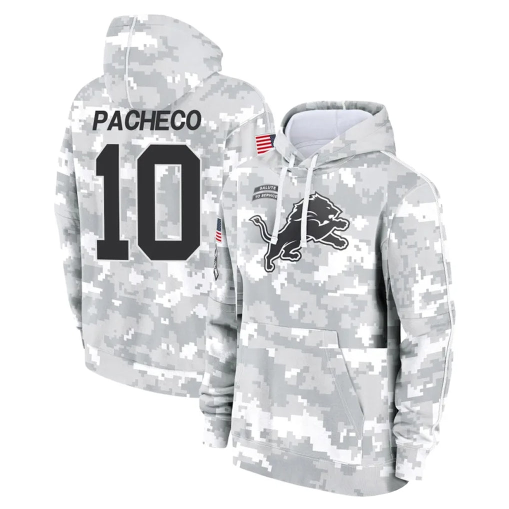Punc D.Lions #10 Isiah Pacheco Player Arctic Camo Salute to Service Hoodies Limited Game Stitched Jerseys