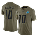 Punc D.Lions #10 Isiah Pacheco Player Olive Salute To Service Limited Stitched Jerseys