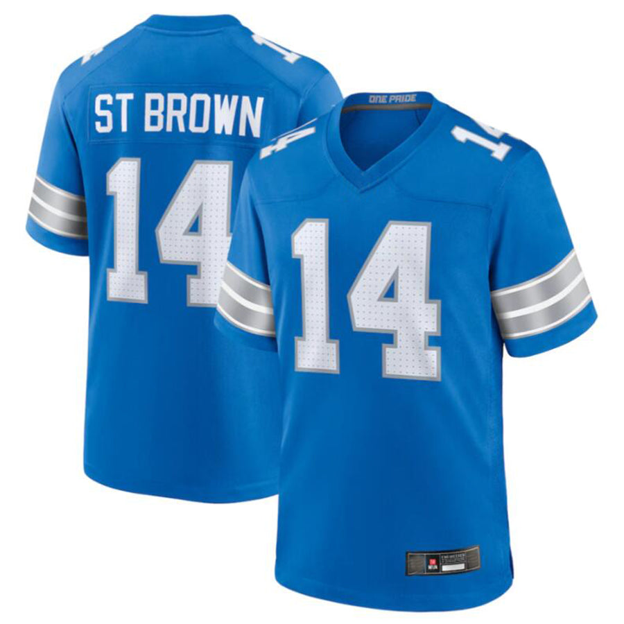 Punc D.Lions #14 Amon-Ra St. Brown Blue Game Jersey American Stitched Jerseys