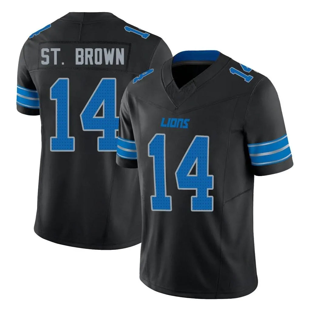 Punc D.Lions #14 Amon-Ra St. Brown Player Black Alternate Vapor F.U.S.E. Limited Home Game Stitched Jerseys
