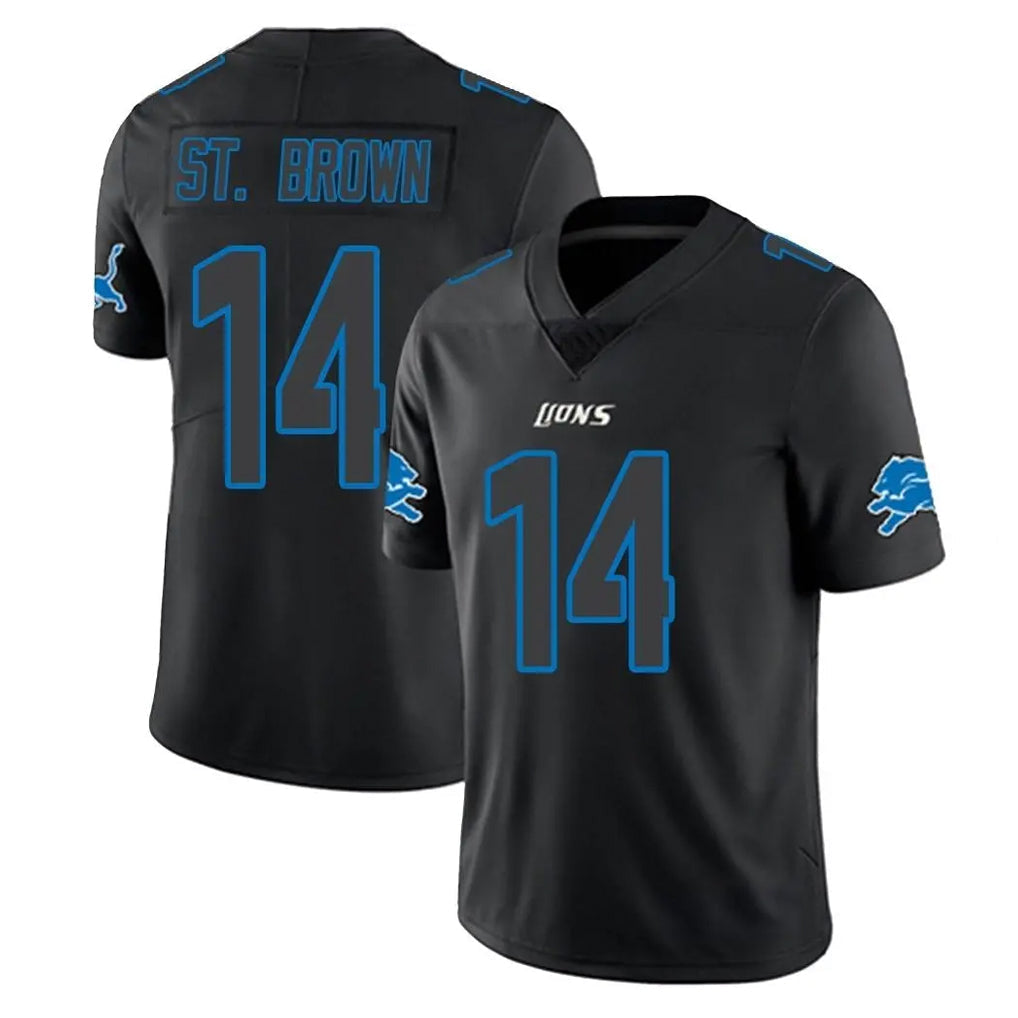 Punc D.Lions #14 Amon-Ra St. Brown Player Black Impact Limited Home Game Stitched Jerseys