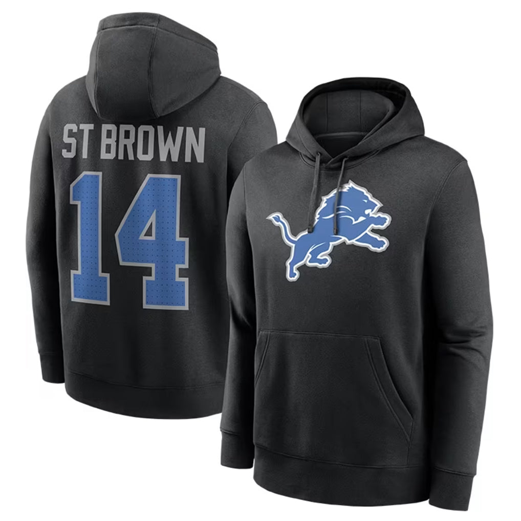 Punc D.Lions #14 Amon-Ra St. Brown Player Black Pullover Hoodies Limited Game Stitched Jerseys