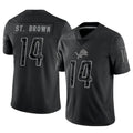 Punc D.Lions #14 Amon-Ra St. Brown Player Black REFLECTIVE Limited Stitched Jerseys