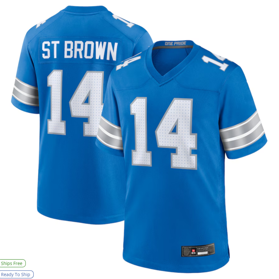 Punc D.Lions #14 Amon-Ra St. Brown Player Blue Game Stitched Jerseys