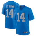 Punc D.Lions #14 Amon-Ra St. Brown Player Blue Game Replica Stitched Jerseys