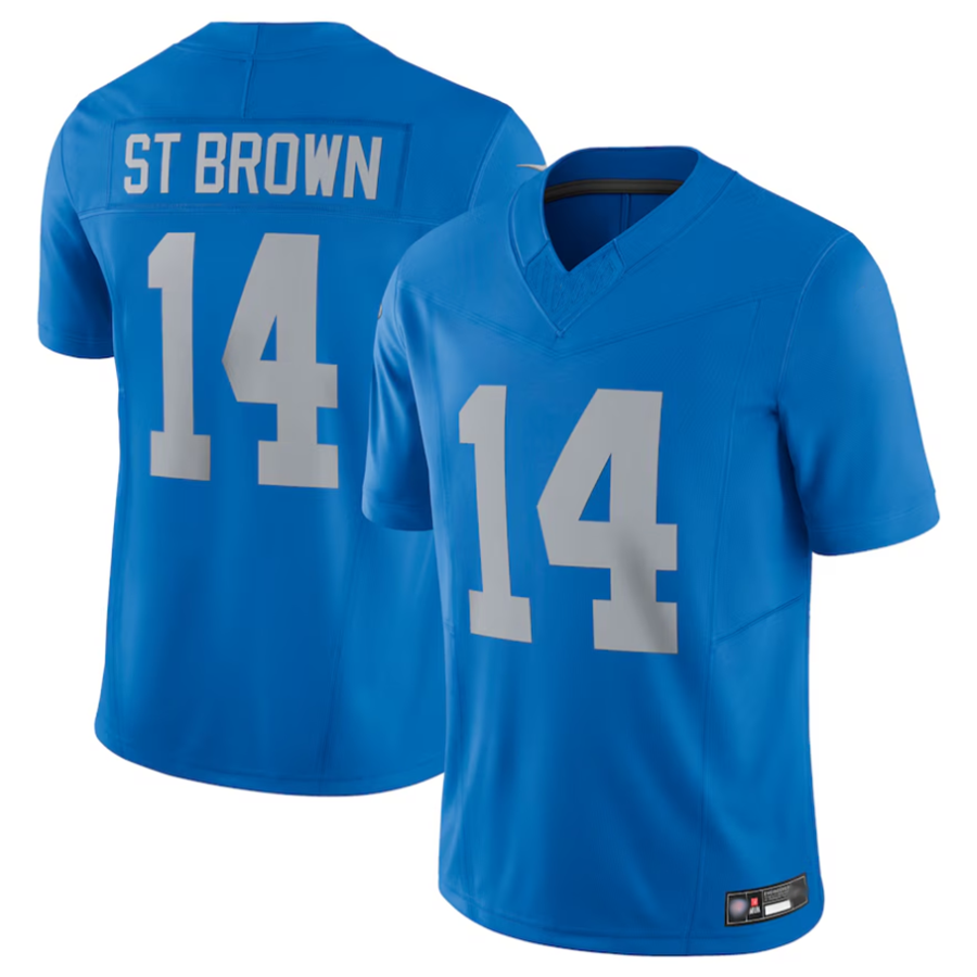 Punc D.Lions #14 Amon-Ra St. Brown Player Blue Vapor F.U.S.E. Limited Stitched Jerseys