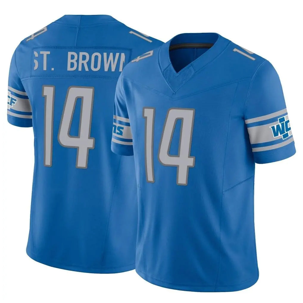 Punc D.Lions #14 Amon-Ra St. Brown Player Blue Vapor F.U.S.E. Limited Home Game Stitched Jerseys