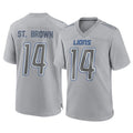 Punc D.Lions #14 Amon-Ra St. Brown Player Gray Atmosphere Fashion Home Game Stitched Jerseys