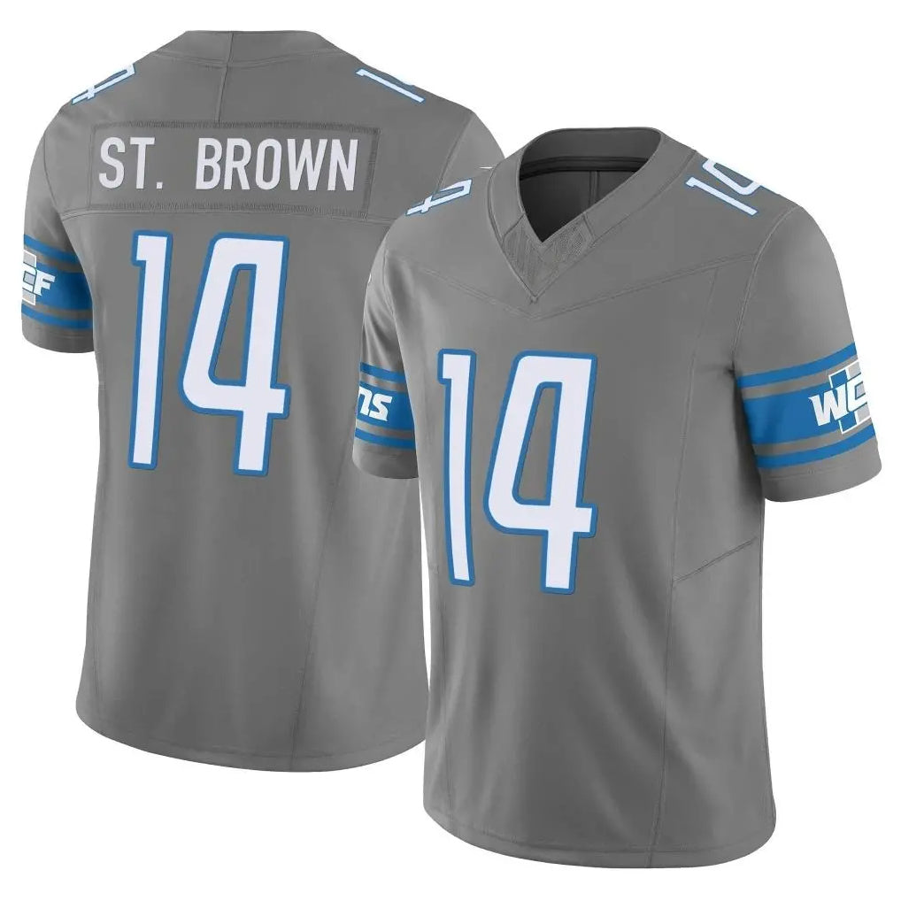 Punc D.Lions #14 Amon-Ra St. Brown Player Gray Vapor F.U.S.E. Limited Home Game Stitched Jerseys