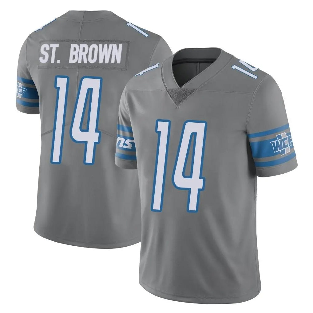 Punc D.Lions #14 Amon-Ra St. Brown Player Gray Vapor Untouchable Limited Home Game Stitched Jerseys