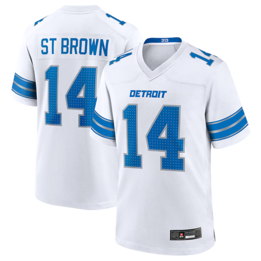 Punc D.Lions #14 Amon-Ra St. Brown Player White Game Stitched Jerseys