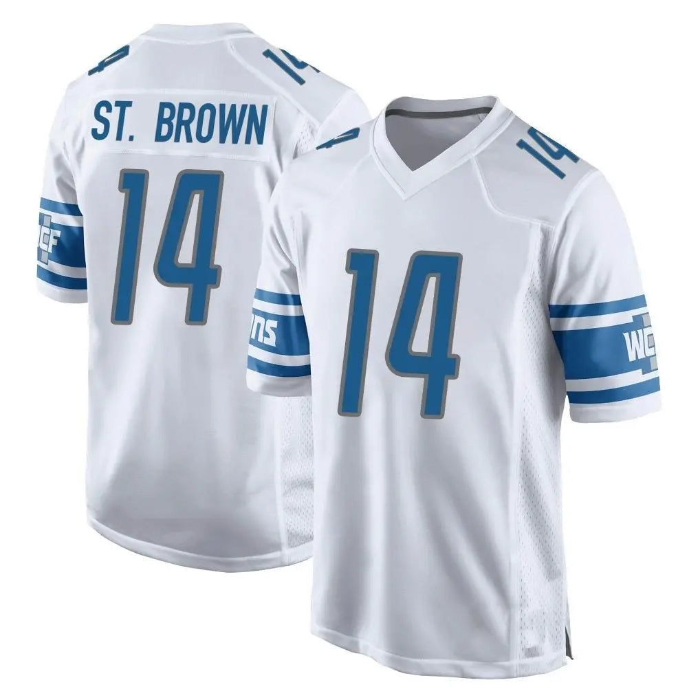 Punc D.Lions #14 Amon-Ra St. Brown Player White Home Game Stitched Jerseys