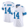 Punc D.Lions #14 Amon-Ra St. Brown Player White Limited Vapor F.U.S.E. Alternate Home Game Stitched Jerseys