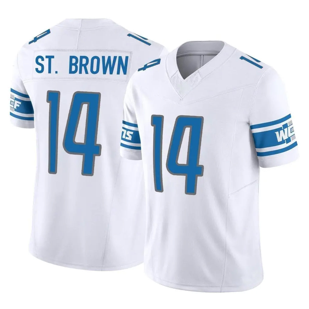 Punc D.Lions #14 Amon-Ra St. Brown Player White Vapor F.U.S.E. Limited Home Game Stitched Jerseys