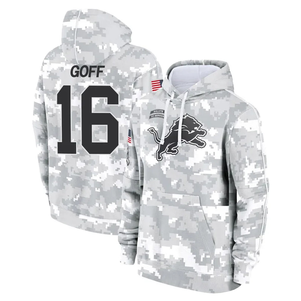 Punc D.Lions #16 Jared Goff Player Arctic Camo Salute to Service Hoodies Limited Game Stitched Jerseys