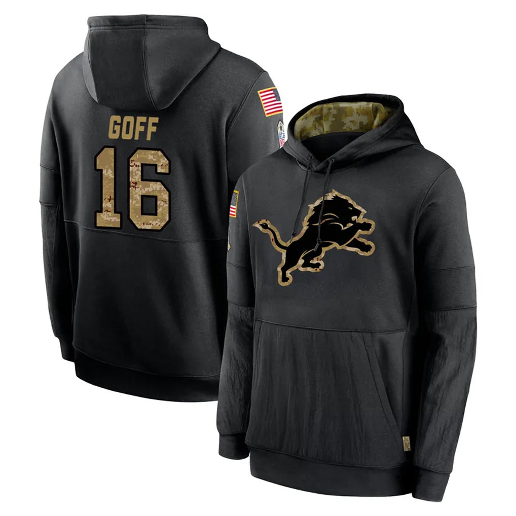 Punc D.Lions #16 Jared Goff Player Black Salute to Service Hoodies Limited Game Stitched Jerseys