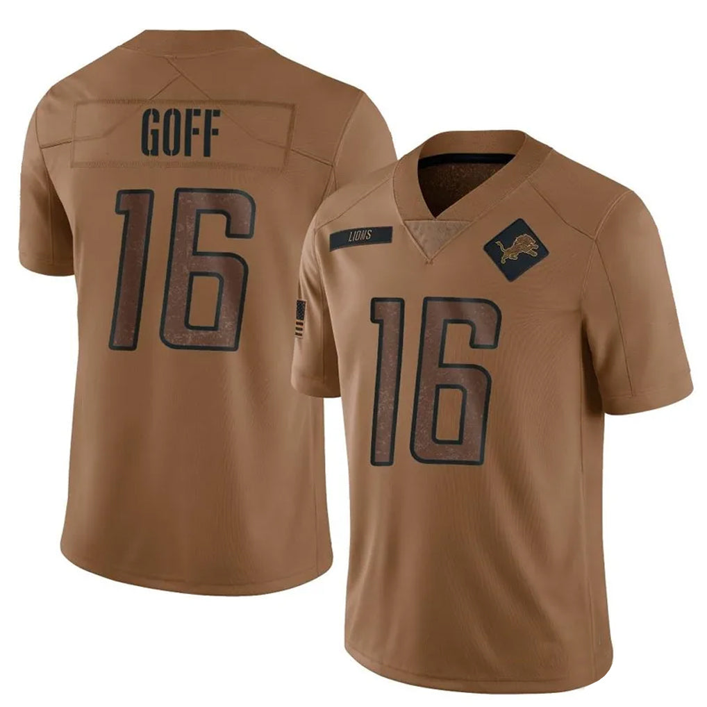 Punc D.Lions #16 Jared Goff Player Brown Salute To Service Limited Stitched Jerseys