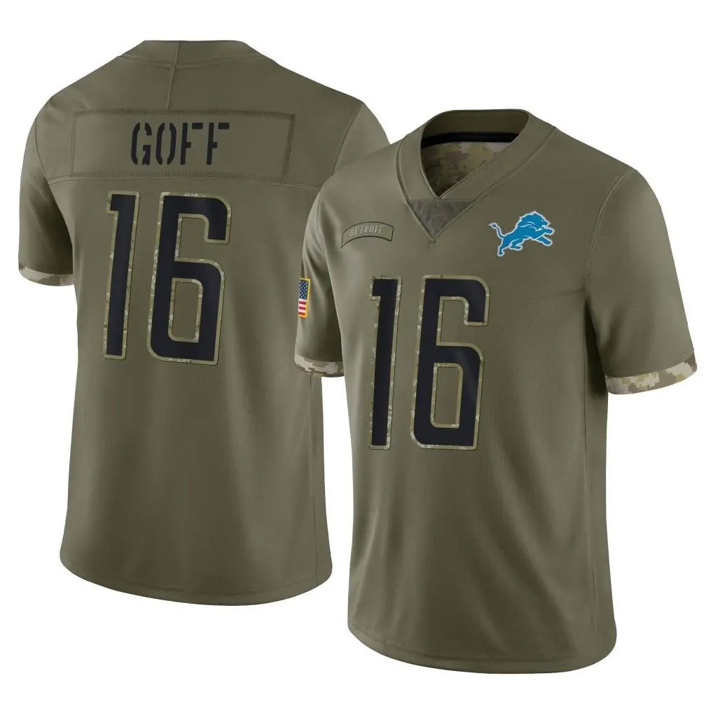 Punc D.Lions #16 Jared Goff Player Salute To Service Limited Olive Stitched Jerseys