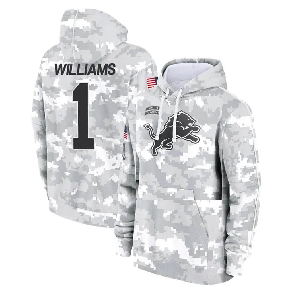 Punc D.Lions #1 Jameson Williams Player Arctic Camo Salute to Service Hoodies Limited Game Stitched Jerseys