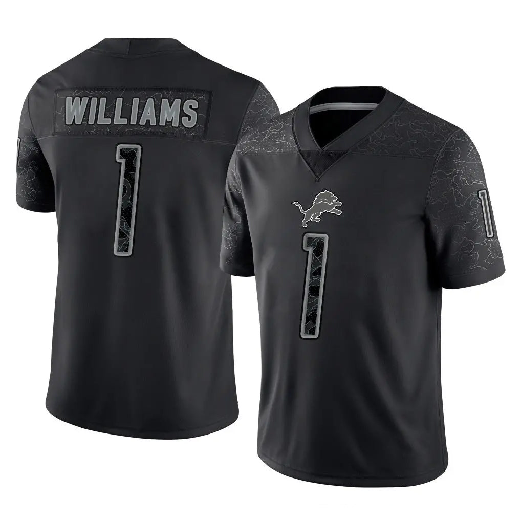 Punc D.Lions #1 Jameson Williams Player Black Reflective Limited Home Game Stitched Jerseys