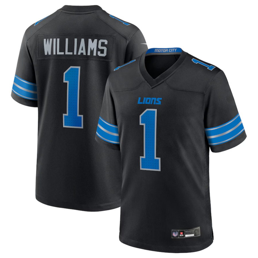 Punc D.Lions #1 Jameson Williams Player Black Replica Game Stitched Jerseys