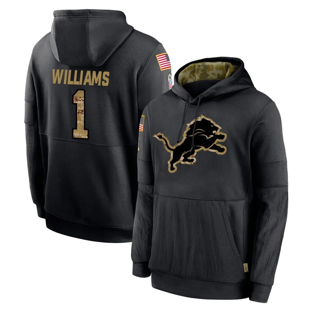 Punc D.Lions #1 Jameson Williams Player Black Salute to Service Hoodies Limited Game Stitched Jerseys
