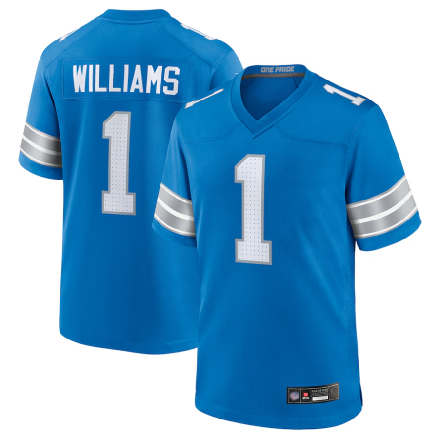 Punc D.Lions #1 Jameson Williams Player Blue Replica Game Stitched Jerseys