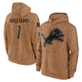 Punc D.Lions #1 Jameson Williams Player Brown Salute to Service Hoodies Limited Game Stitched Jerseys