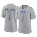 Punc D.Lions #1 Jameson Williams Player Gray Atmosphere Fashion Home Game Stitched Jerseys
